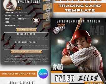 Double Sided Baseball Trading Card Template | Canva Editable Sports Card | DIY Printable Baseball player Card Design | Softball Trading Card