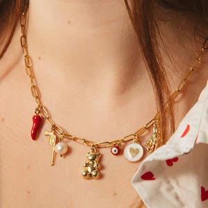 Gold paperclip chain with charms / charms image 2