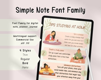 Cozy Handwritten Font Family Bundle for Digital Notes and Digital Planning Cute Handwritten Font for Student Note Goodnotes Digital Planner