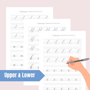 K&ouml;nnte beinhalten: Drei druckbare Kalligraphie-Arbeitsbl&auml;tter zum &Uuml;ben der Buchstaben A, B und C. Jedes Arbeitsblatt enth&auml;lt mehrere Zeilen des Buchstabens in Gro&szlig;- und Kleinschreibung, mit Richtlinien f&uuml;r die richtige Strichbildung. Die Arbeitsbl&auml;tter sind mit "Calligraphy Worksheet by PSFONTSTUDIO" betitelt.