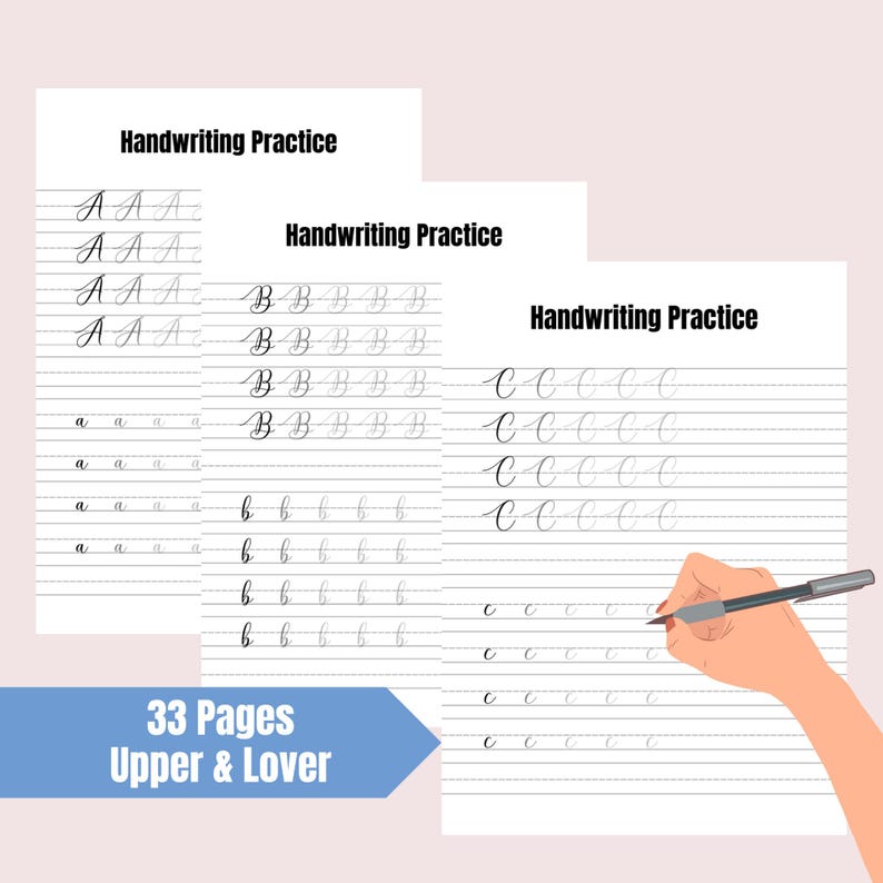 Cursive Calligraphy Practice Sheets: Handwriting Worksheets (PDF) - Etsy