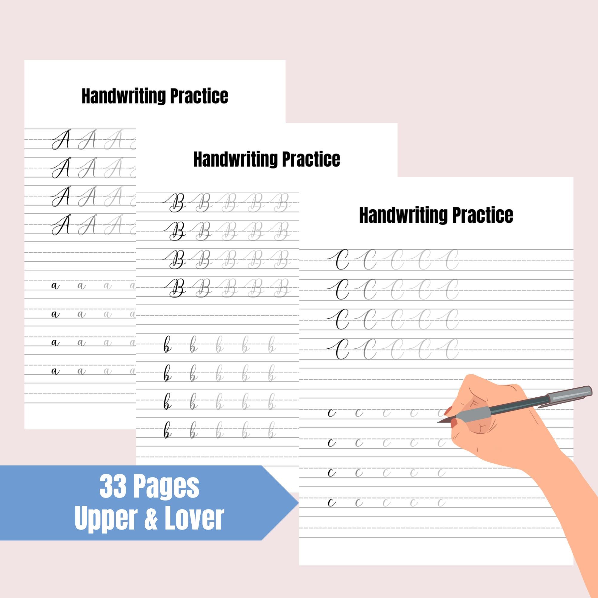Cursive Calligraphy Chart Tutorial Cursive Calligraphy Practice Sheets: Handwriting Worksheets (PDF) - Etsy