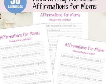 Moms Affirmations Handwriting Practice Sheets | Cursive Tracing Worksheet (PDF)