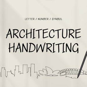 May include: A black and white image of the text "ARCHITECTURE HANDWRITING" with a black stylus drawing a cityscape with the Sydney Opera House and the Sydney Harbour Bridge. The text "LETTER / NUMBER / SYMBOL" is at the top of the image.