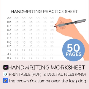 Wydrukuj arkusz ćwiczeń Neat Handwriting, 50 stron Wydrukuj arkusz ćwiczeń Handwriting, ćwiczenie alfabetu, śledzenie liter, poprawa pisma ręcznego