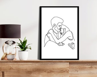 Minimalist Couple Line Art Print: Abstract Romantic Home Decor