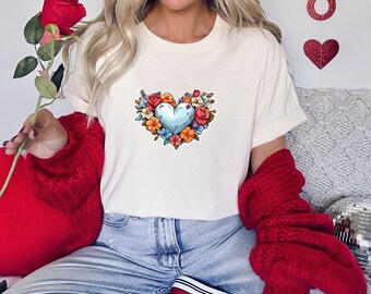 T-shirt floral coeur : T-shirt unisexe LoveBurst Saint-Valentin