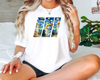 Cat Van Gogh Style T-shirt: Artistic Graphic Tee