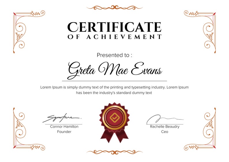 Editable Certificate of Achievement, Customizable Award Certificate, Canva Template