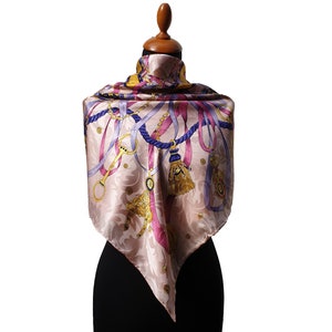 Woman&#39;s Exclusive Silk Scarf | Apricot Blue Lilac And Pink Silk Scarf | Gifts For Her