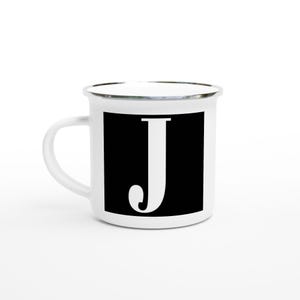 Taza negra con monograma J (24 unidades) / Elegante taza esmaltada de 355 ml / Taza de café con inicial personalizada