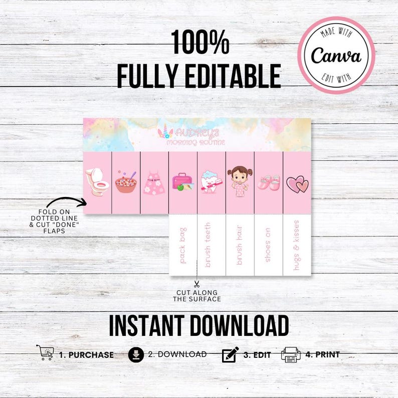 Unicorn Theme Morning Routine Chart, Folding Digital Printable, Flip ...