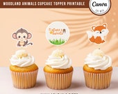 Woodland Animals Cupcake Topper: Birthday Party Printable (Canva editable, Instant Digital Download)