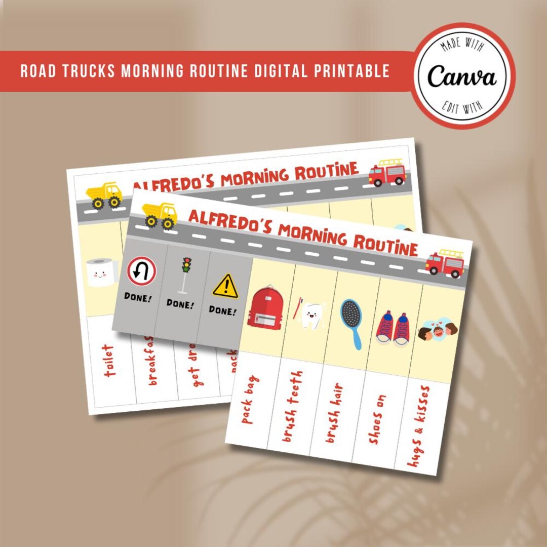 Road Truck Morning Routine Chart: Kids Folding Checklist (canva ...