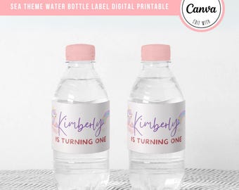 Unicorn Birthday Water Bottle Labels: Rainbow Party, Canva Template (Canva editable, Instant Digital Download)