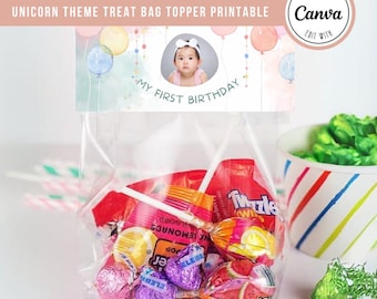 Unicorn Treat Bag Topper: Editable Birthday Party Decor (Digital Printable)