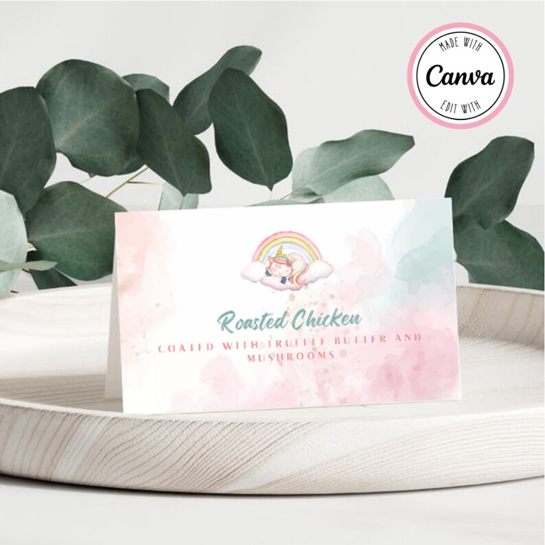 Unicorn Theme Food Label Card Digital Printable | Buffet Card Template ...