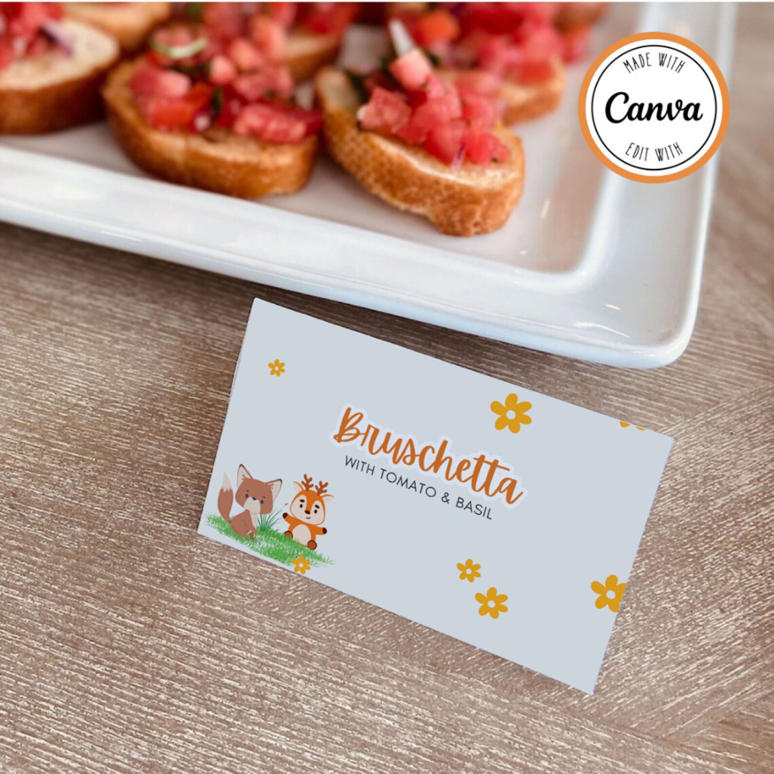 Woodland Animals Food Label Card Digital Printable Buffet Card Template ...