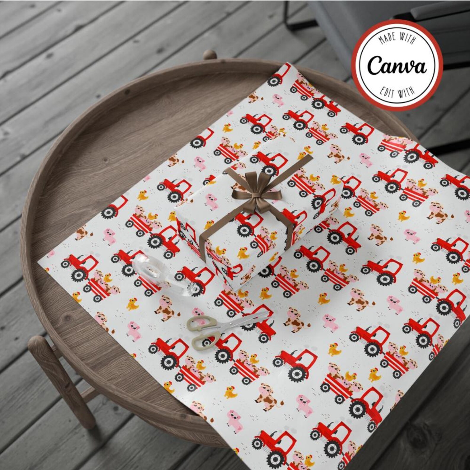 Farm Animals Theme Patterned Gift Wrapper, Birthday Digital Paper ...