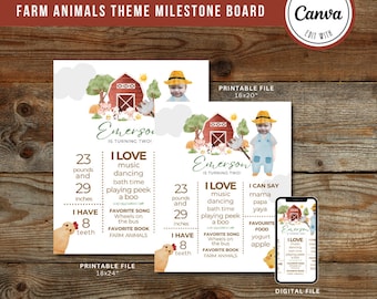 Farm Animals Milestone Board | Editable Birthday Sign (Digital Download)