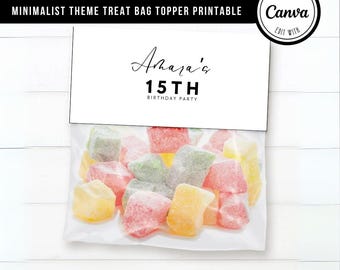 Minimalist Treat Bag Topper: Editable Birthday Labels (Digital Printable)