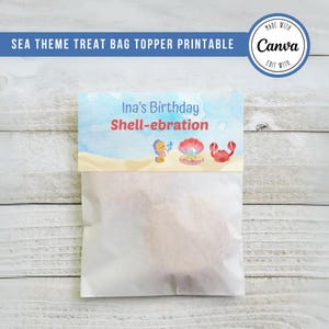 Sea Theme Treat Bag Topper: Editable Birthday Party Favor (Digital Printable)