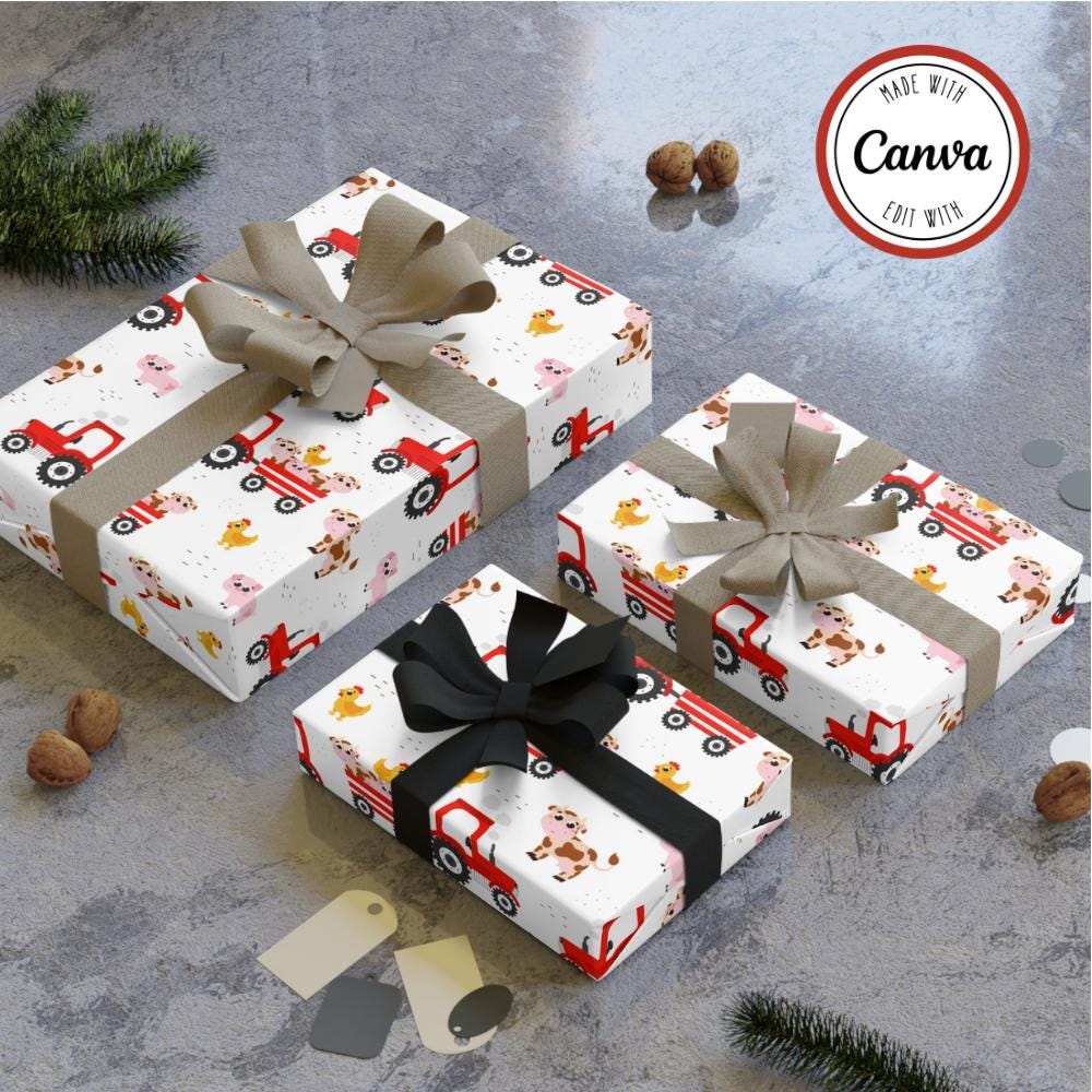 Farm Animals Theme Patterned Gift Wrapper, Birthday Digital Paper ...