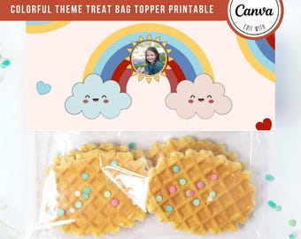 Colorful Theme Treat Bag Topper: Editable Birthday Party Decor (Digital Printable)