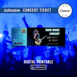 Bearbeitbares Rock-Konzert-Eintrittskarte | Sofortiger Download mit bearbeitbarem Text | Karaoke-Rockstar | Geburtstag - Bearbeiten und Drucken zu Hause | Rock Konzert