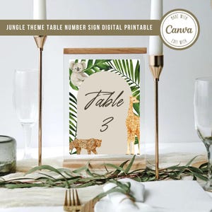 Jungle Theme Table Number Sign: Editable Safari Party Decor (Digital Printable)