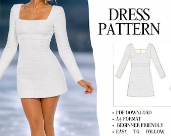 Square Neck A-Line Dress Sewing Pattern, Fit and Flare (PDF Pattern)