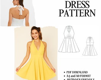 Schnittmuster für ein Strickkleid mit Neckholder – Stufenrock, offener Rücken (PDF-Schnittmuster)