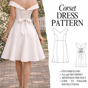 Dropped-Shoulder Corset Back Dress Sewing Pattern – Trumpet Skirt (PDF Pattern)