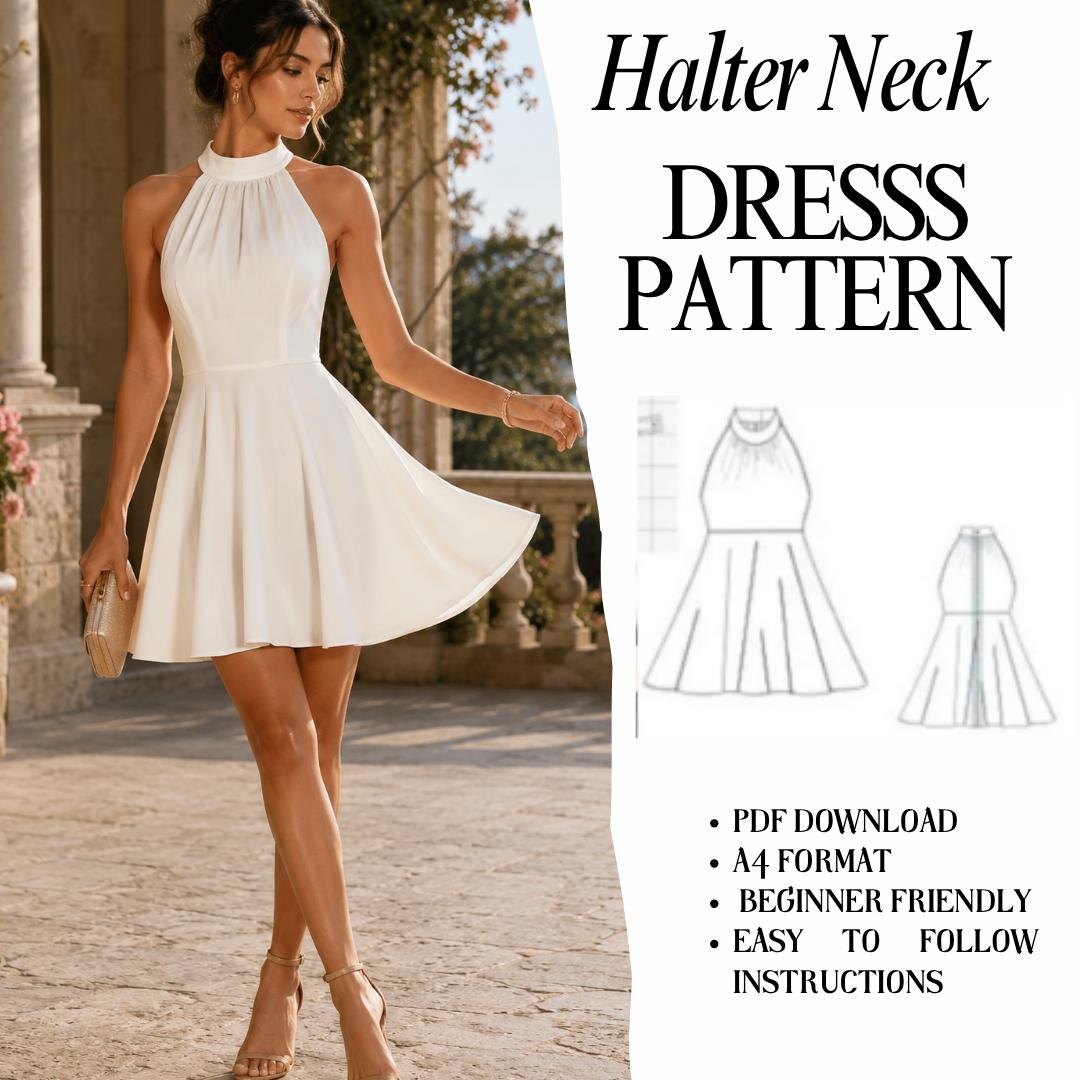 Halter Neck Dress Sewing Pattern (PDF Download, A4 Format) Beginner Friendly - Etsy Halter Neck Dress Sewing Pattern (PDF Download, A4 Format) Beginner Friendly - Etsy