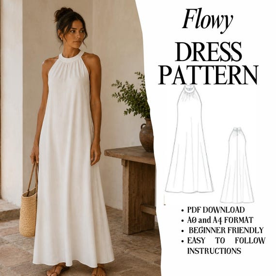 Ruched Halter Knit Dress Sewing Pattern | Sleeveless Gown (PDF Pattern A0 + A4) - Etsy Australia Ruched Halter Knit Dress Sewing Pattern | Sleeveless Gown (PDF Pattern A0 + A4) - Etsy Australia