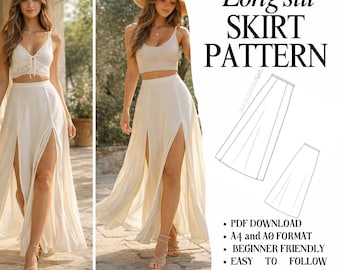 A-Line Skirt Summer Sewing Pattern | Long Front-Slit Design (PDF Pattern)