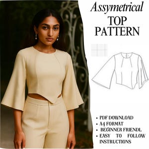 Asymmetrical Flared Sleeve  Top Sewing Pattern (PDF)