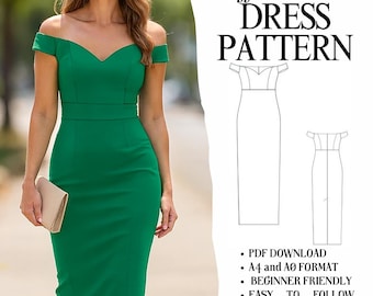 Patrón de costura para vestido de escote corazón con hombros descubiertos / Falda escalonada (descarga en PDF)