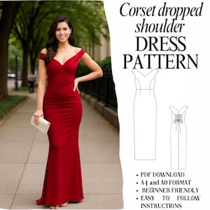 Korsett Schnürkleid Schnittmuster | Abendkleid mit tiefen Schultern (PDF Download)