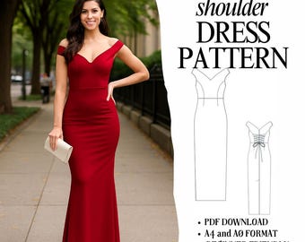 Corset Lace-up Gown Sewing Pattern | Dropped-Shoulder Formal Dress (PDF Download)