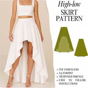 High Low Skirt Sewing Pattern, Full Circle Pleated Skirt (PDF, XS–XXL Sizes