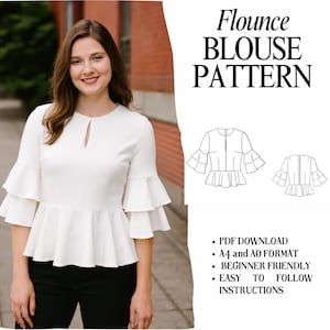 Flounce Blouse Sewing Pattern | Ruffle Sleeves, Split Seam (PDF Pattern)