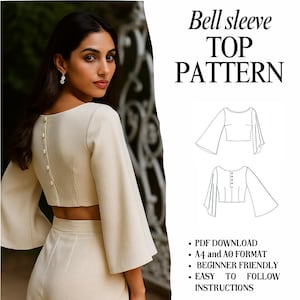 Naaipatroon blouse met klokmouwen – boothals, aansluitend lijfje (pdf-patroon)