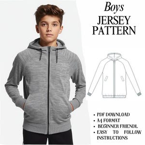 Boys Athletic Hoodie Sewing Pattern | Zip-Up Jacket (Sizes 2-16) (PDF Pattern)