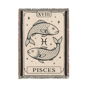 Pisces Tarot Woven Blanket, Astrology Home Decor, Zodiac Sign Throw, Boho Wall Hanging, Gift for Mystical Friend, Cozy Living Room