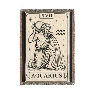Aquarius Tarot Woven Blanket, Astrology Home Decor, Zodiac Sign Throw, Boho Wall Hanging, Gift for Mystical Friend, Cozy Living Room