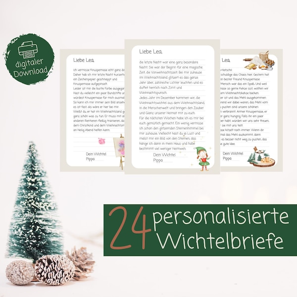 24 personalisierte Wichtelbriefe zum Ausdrucken für den Advent | Wichtelpost | Wichtelreise als Adventskalender | Weihnachtswichtel