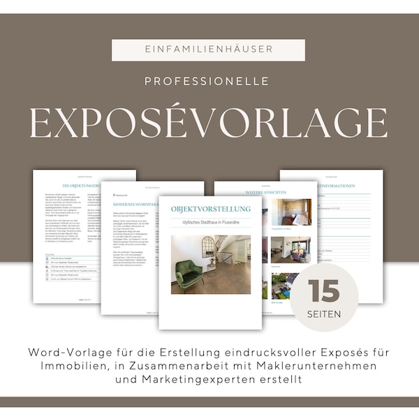 Immobilienexposé Vorlage digital für deine Immobilienbroschüre, Word Vorlage, bearbeitbares Template