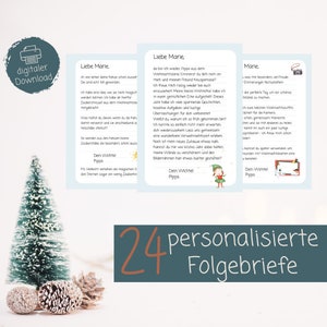 24 cartas de seguimiento personalizadas | Cartas secretas de Santa para imprimir | Adviento | Elfo en un estante | Calendario de Adviento Secreto de Papá Noel | elfos navideños