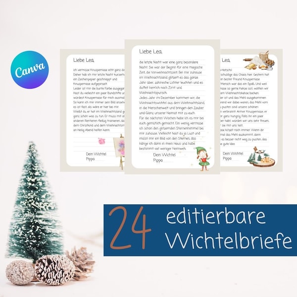 Canva-Vorlage: 24 personalisierte Wichtelbriefe zum Ausdrucken mit Anleitung | Wichtelpost | Adventskalender | Weihnachtswichtel | Advent